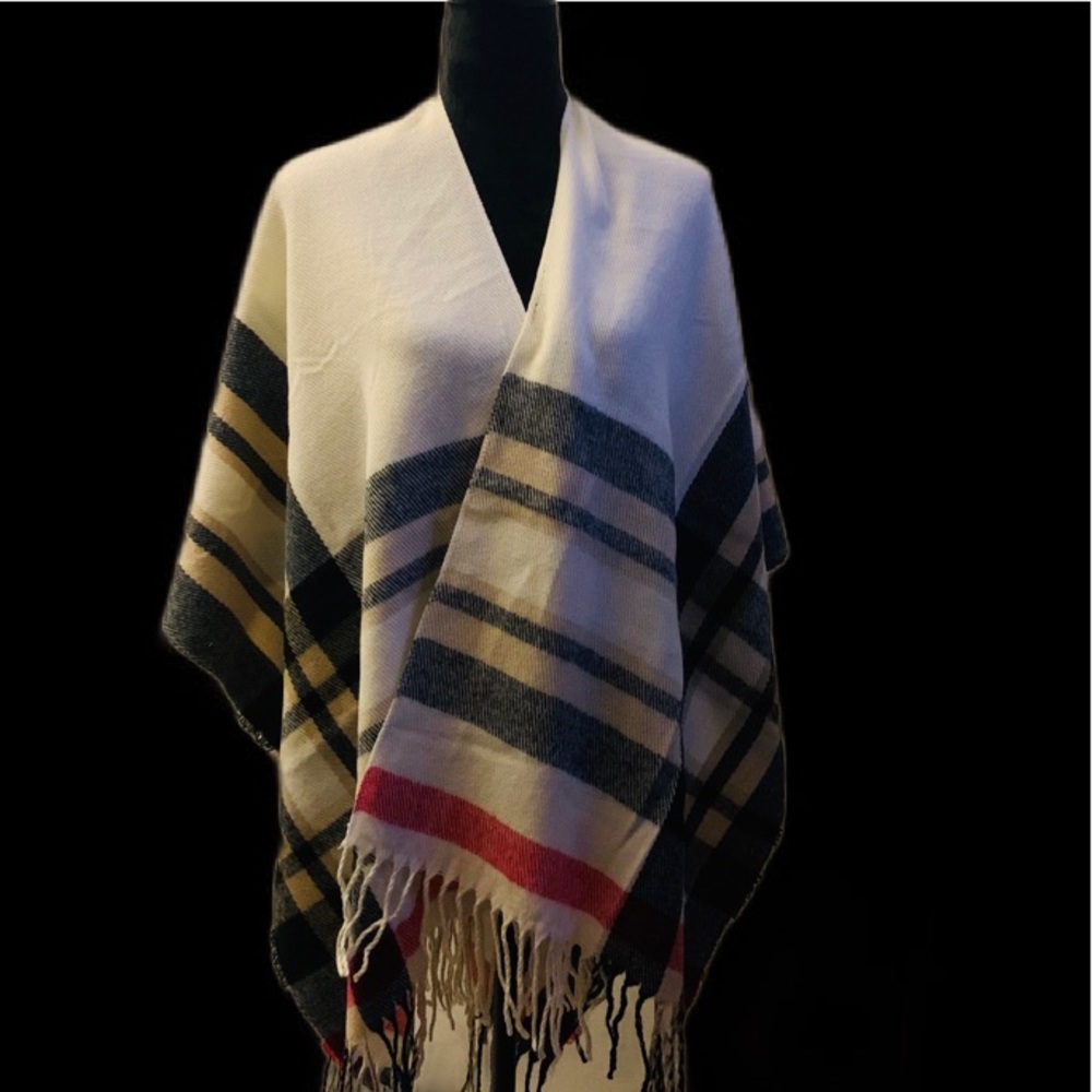 PLAID PONCHO SCARF